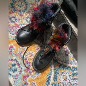 Black combat boots with color fur